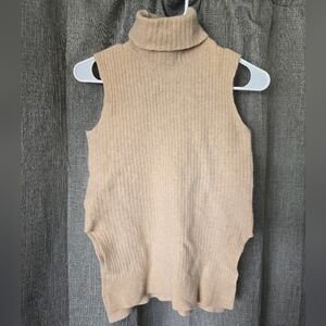 Ganni Sleeveless Turtleneck Sweater Ivory Size S Side Slits Merino Wool